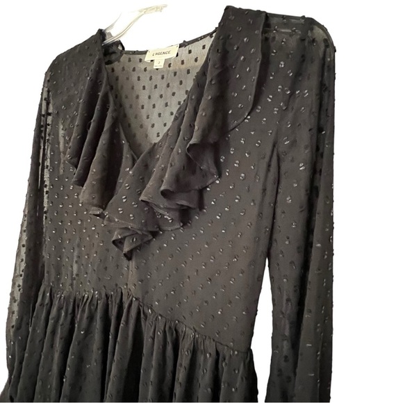 Gorgeous L’Agence Swiss Dot Long Sleeve Black Chiffon Mini Dress 2 whimsygoth - Picture 1 of 12